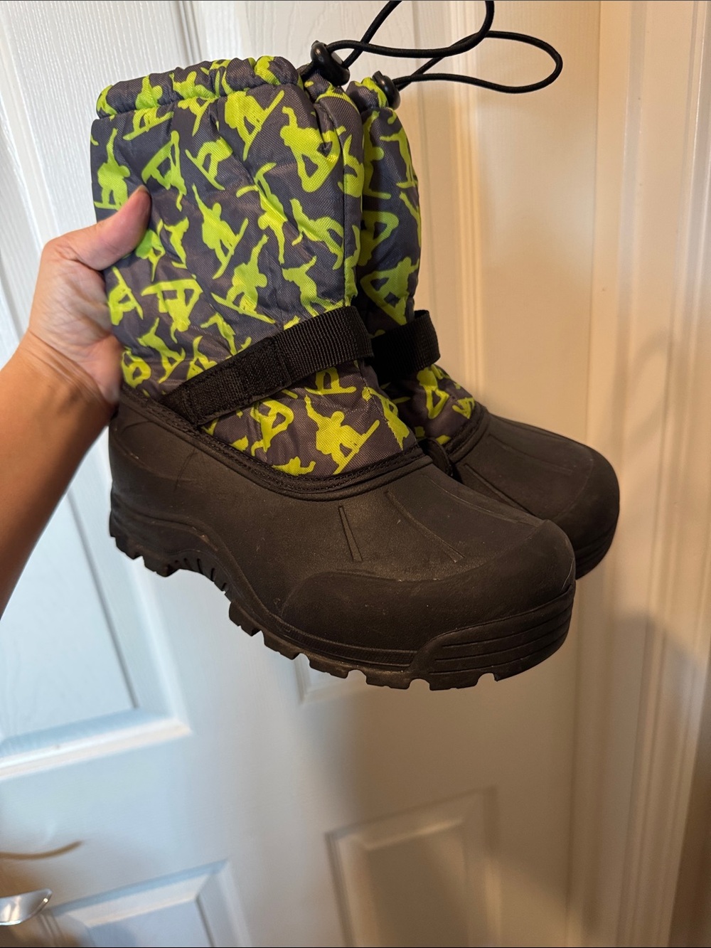 Kids Waterproof Snow Boots in Neon Green and Black